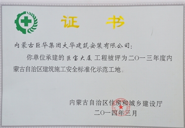 2014年巨寶大廈評為自治區(qū)建筑安全標(biāo)準(zhǔn)化工地