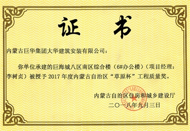 巨海城八區(qū)南區(qū)綜合樓6#辦公樓草原杯質量獎