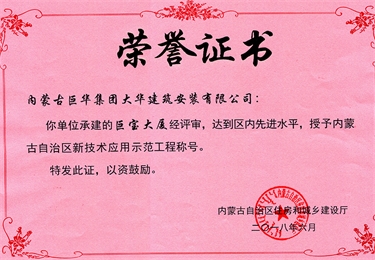 巨寶大廈項目授予自治區(qū)新支術應用示范工程